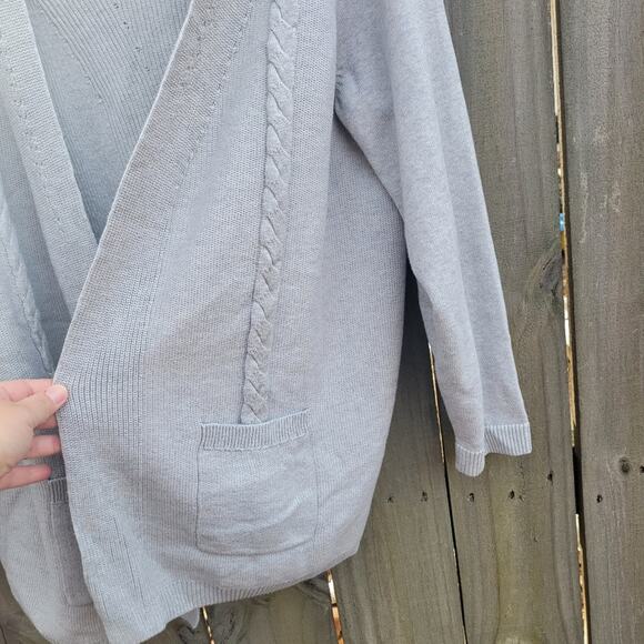 Talbots Outlet Plus Size Pointelle Cable Detail Open Front Cardigan Cotton 2X - Picture 3 of 5